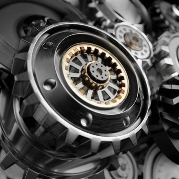 Metalic Gears Set 3d render Stock Photos