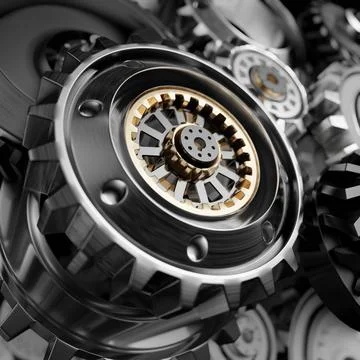 Metalic Gears Set 3d render Stock Photos