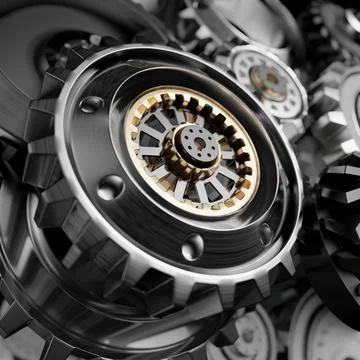 Metalic Gears Set 3d render Stock Photos