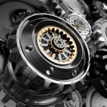 Metalic Gears Set 3d render Stock Photos