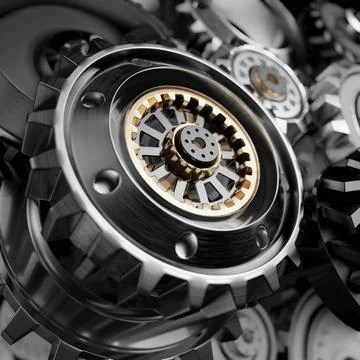Metalic Gears Set 3d render Stock Photos