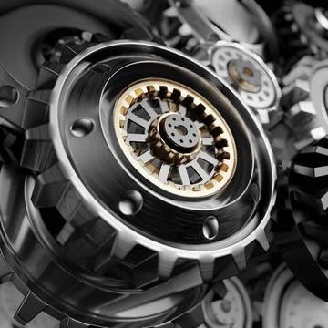 Metalic Gears Set 3d render Stock Photos