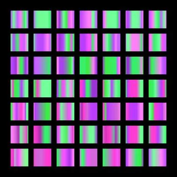 Metalic gradient collection with shiny rainbow hologram. Holographic foil Stock Illustration