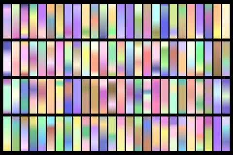 Metalic gradient collection with shiny rainbow hologram. Holographic foil Stock Illustration