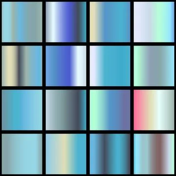 Metalic gradient collection with shiny rainbow hologram. Holographic foil Stock Illustration