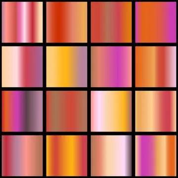 Metalic gradient collection with shiny rainbow hologram. Holographic foil Stock Illustration