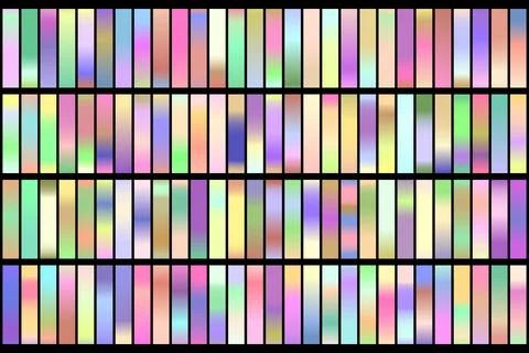 Metalic gradient collection with shiny rainbow hologram. Holographic foil Stock Illustration