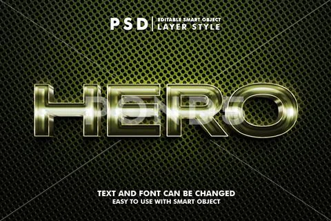 Metalic Hero 3d realistic text effect premium psd Modello PSD
