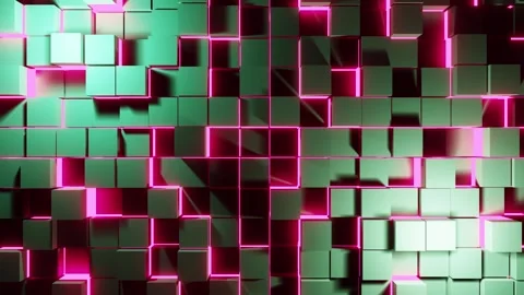 Metalic pink neon cubes lights VJ loop green background animation0001-0300 Stock Footage 339710465