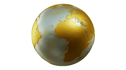 Metalic Planet Earth Spin Loop Gold on White Stock Footage 617445