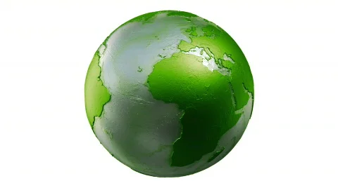 Metalic Planet Earth Spin Loop Green on White Stock Footage 617446