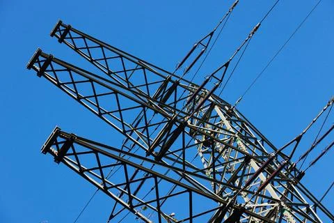 Metall high-voltage line support Stock Photos