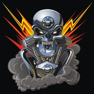 Metall skull with engine Stock Illustration