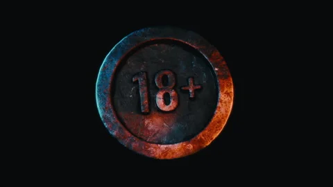 Metallic 18 Plus Age Restriction Badge Emerging From Darkness Stock Footage 332474784