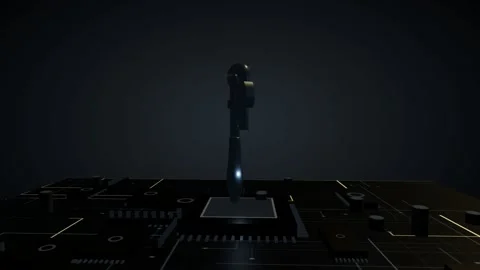 Metallic 3D adjustable wrench model slowly rotating on a glowing futuristic Stock Footage 340049481