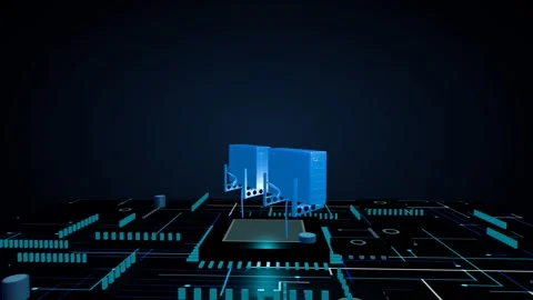 Metallic 3D air conditioner model slowly rotating on a glowing futuristic Stock Footage 340049545