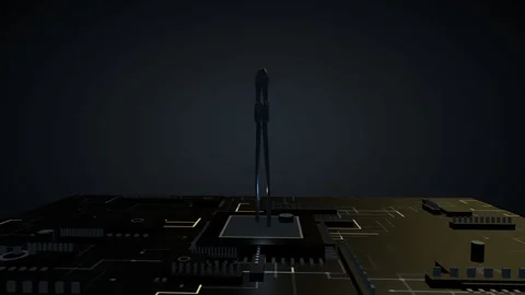 Metallic 3D bolt cutters model slowly rotating on a glowing futuristic circuit Stock-Footage 340049601