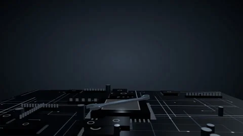 Metallic 3D combination wrench model slowly rotating on a glowing futuristic Video stock 340050052
