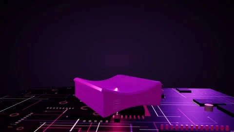 Metallic 3D game console model slowly rotating on a glowing futuristic circuit 스톡 동영상 340050397