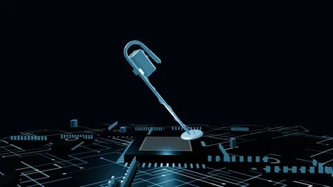 Metallic 3D metal detector model slowly rotating on a glowing futuristic Stock Footage 340050640