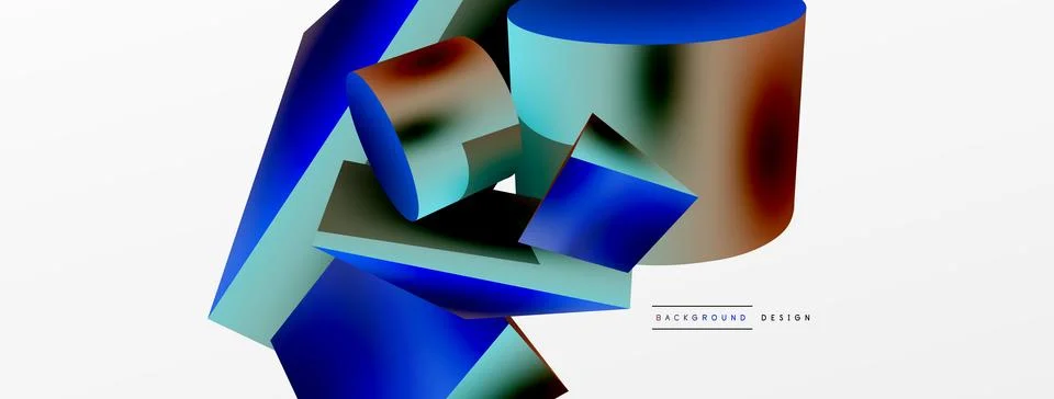 Metallic 3d shape vector geometric background. Trendy techno business template Stockillustratie