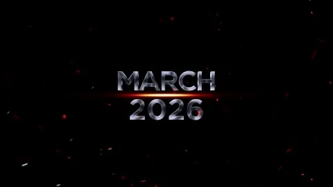 Metallic 3d text reading march 2026 with orange glowing light and floating .. Stock-Footage 343575916