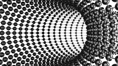 Metallic abstract pipeline grid, 3d technology. Design. Flying inside bending Stock-Illustration