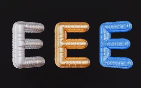Metallic alphabet letter E balloon gold and silver 3d illustration Stock Illustration