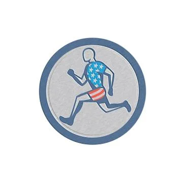 Metallic american sprinter runner running side view retro Stock Illustration