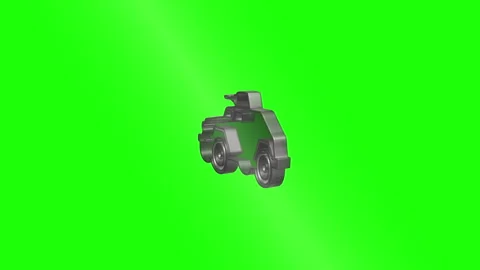 Metallic armored vehicle exploding and reassembling on green screen Stock Footage 318159585