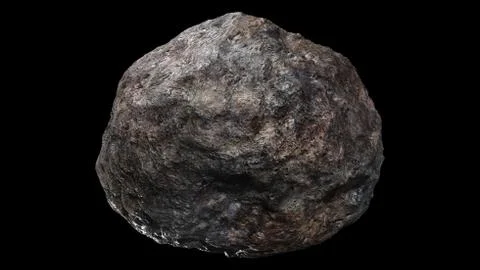 Metallic Asteroid 3D rendering over black background Stock Illustration