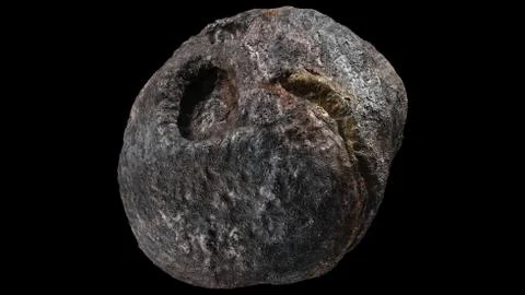 Metallic Asteroid 3D rendering over black background Stock Illustration