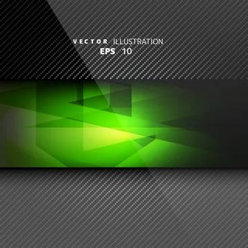 Metallic background with carbon texture and green polygonal elements Ilustración de archivo