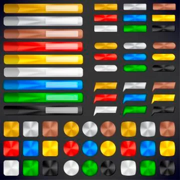 Metallic badges and buttons in different colors in shiny style. Stock Illustration