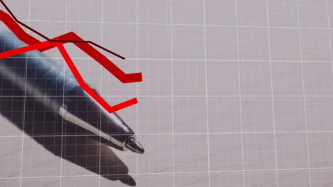 Metallic ballpoint pen tip sliding over graph page, highlighting red zigzag Stock Footage 307462995