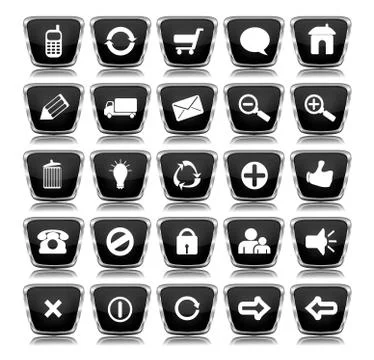 Metallic Black Square Web Buttons Stock Illustration