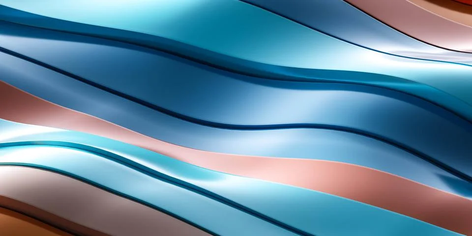 Metallic blue colored wave pattern geometric shape object 3d render illustration Stockillustratie