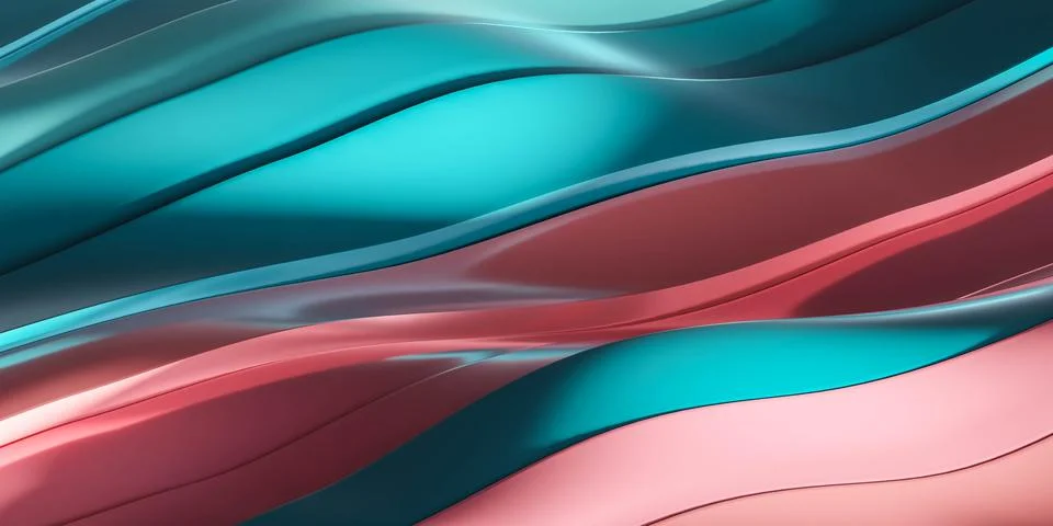 Metallic blue colored wave pattern geometric shape object 3d render illustration Stock Illustration