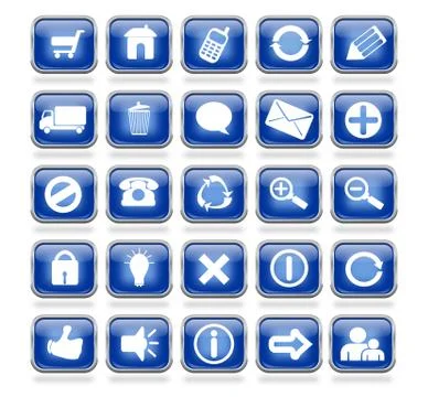 Metallic Blue Square Web Buttons Stock Illustration
