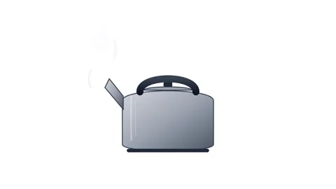 Metallic Boiling Kettle Icon with Rising Steam and Whistling Animation on W.. Vidéo 346611794
