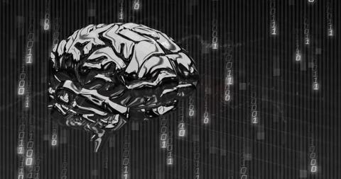 Metallic brain model appearing triggers rotating to viewer while swinging back Stock Footage 312467101