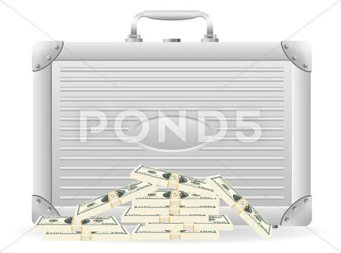Metallic briefcase with packed dollars illustration Stock Illustration
