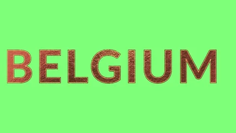 Metallic bronze typography displaying the name belgium repeated against a solid Stock Footage 346122086