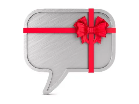 Metallic bubble speak with bow on white background. Isolated 3D illustration Stock Illustration