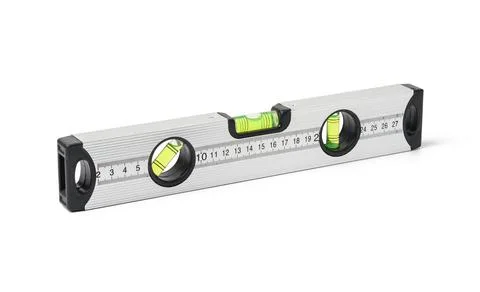 Metallic building level on a white background. Measuring instrument Stock Photos
