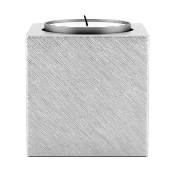 Metallic candlestick with candle isolated on white background Illustrazione stock