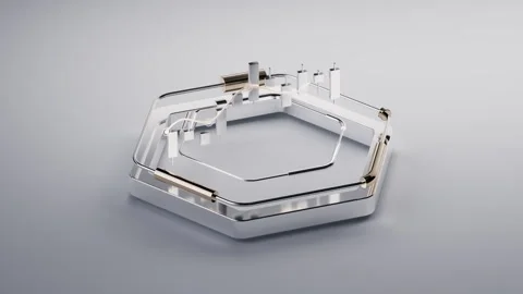 Metallic candlestick chart on futuristic hexagon stage, 3d rendering. Stock Footage 324679739