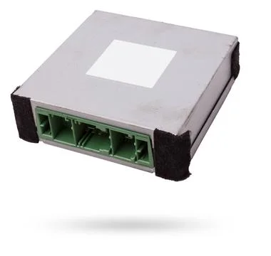 Metallic car engine control unit with plastic elements on a white isolated .. Stock Photos