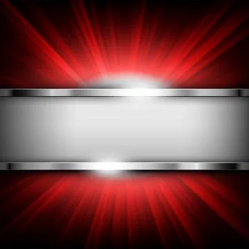 Metallic Chrome Banner with Text Space on Red Light Illuminated, Vector Ill.. Stock Illustration