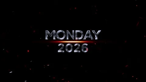 Metallic chrome text design displaying the word monday and year 2026 库存影片 343575935